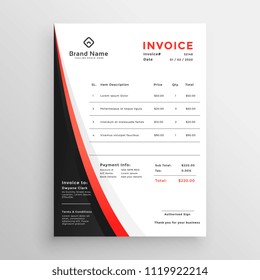 stylish red theme invoice template design