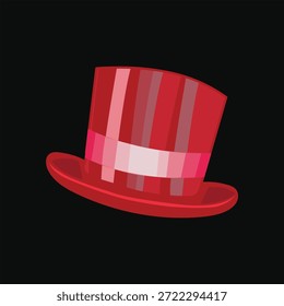 Uma ilustração elegante de chapéu vermelho com destaques brilhantes em um fundo escuro.