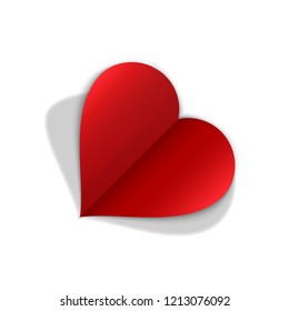 Stylish red vector heart isolated on white background. Blend shadow on a half hear. Realistic design. Template for valentines day card or other design. Sign symbol or icon of love.