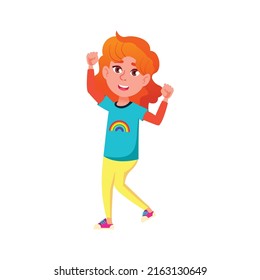 stylish redhead girl dancing with friends on children discotheque cartoon vector. stylish redhead girl dancing with friends on children discotheque character. isolated flat cartoon illustration