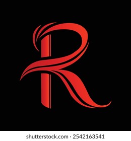 
Stylish Red-Letter R with Elegant Curves on Black Background for Modern Logo or Typography Design
