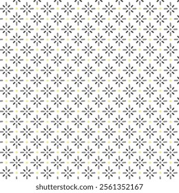 Stylish repeating pattern of gray and yellow floral motifs on a white background.