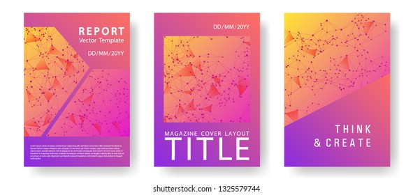 Stylish report template. Global network connection digital grid. Interlinked nodes, atom, web or big data cloud structure concept. Information technology concept cover.
