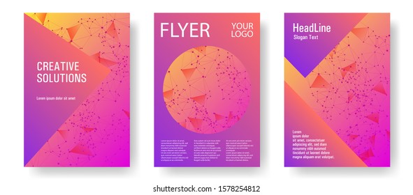 Stylish report template. Global network connection of points and lines. Interlinked nodes, molecular or  big data cloud structure concept. Information technology concept cover.