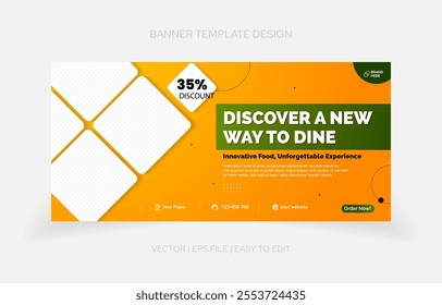Stylish restaurant banner template with clean layouts, premium food placeholders, and fully customizable layers.