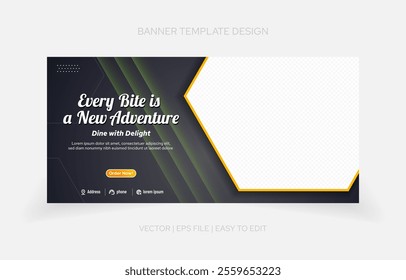 Stylish restaurant banner template with clean layouts, premium food placeholders, and fully customizable layers.