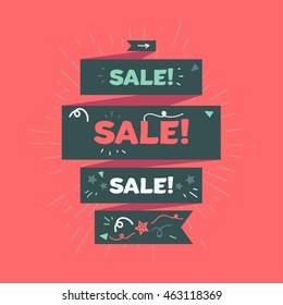 Stylish Retro Advertising Sale Banner for Shop, Market and Store. vintage discount offer design element for print, flyer, sticker, poster, advertise, marketing. Vector