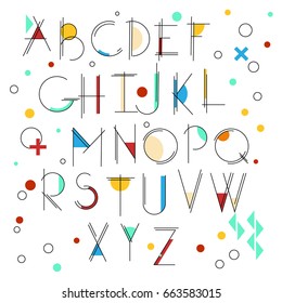 Stylish retro alphabet, linear letters, hipster font, geometric style.