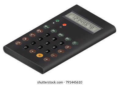 Stylish retro calculator. Isometric highly detailed illustration.