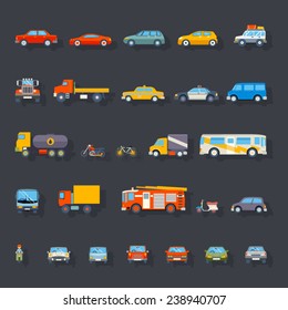 Stylish Retro Car Line Icons Set Isolated Transport Symbols Vector Illustration