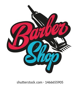 Stylish retro icon with a comb and a machine for the barber shop.