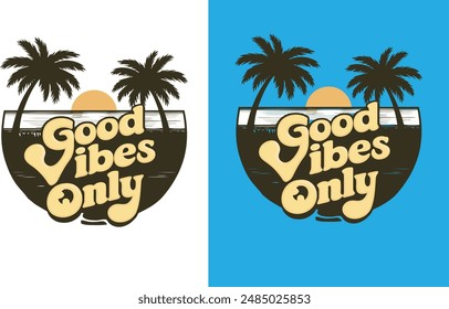 Eine stilvolle und retro-Illustration einer Silhouette mit einem vibrierenden "Good Vibes Only" T-Shirt Design