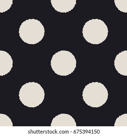 Stylish retro polka dots with rough edges seamless vector pattern. Decorative repeated background for print, textile, t-shirt, fabric, wallpaper, poster, home decor, packaging, wrapping, or web use.