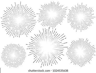 Stylish retro star burst explosion rays collection isolated. Solar badge symbol. Vector illustration