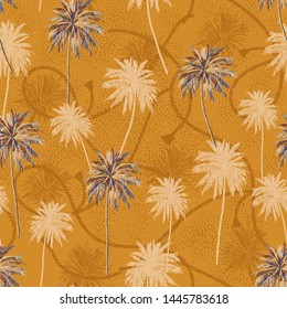 Stylish retro tropical palm tree layer on sailor rope texture summer mood seamless pattern in vector design for fashion, fabric, web, wallpaper and all prints on vintage yellow background color