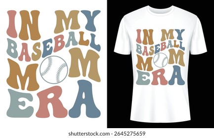 Design de camiseta estilo retrô elegante com o texto In My Baseball Mom Era e um gráfico de beisebol. Perfeito para mães de beisebol.