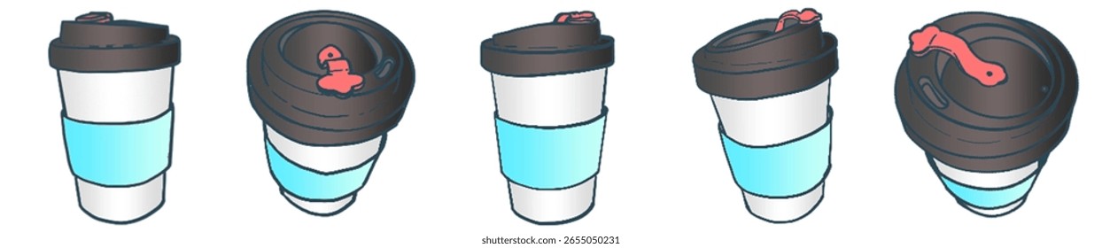 Stylish Reusable Coffee Cup with Blue Sleeve  Eco Friendly Drinkware