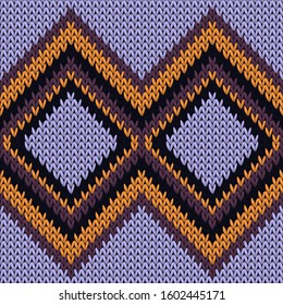 Stylish rhombus argyle christmas knit geometric seamless pattern. Carpet stockinet ornament. Norwegian style seamless knitted pattern. Handicraft backdrop.