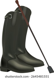 Stylish riding boots and crop symbolize equestrian elegance and horsemanship