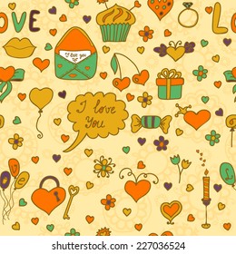 Stylish romantic seamless pattern in vector on a beige background. Vector illustration