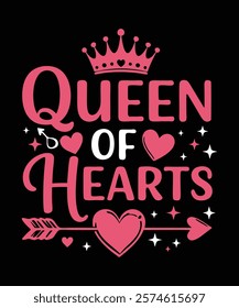 A stylish and romantic t-shirt design Queen of Hearts Perfect for Valentine's Day celebrations, couples, and as a thoughtful gift for her.Romantic Valentine's T-Shirt, Heart Design Artwork, Valentine