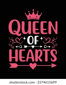 A stylish and romantic t-shirt design Queen of Hearts Perfect for Valentine's Day celebrations, couples, and as a thoughtful gift for her.Romantic Valentine's T-Shirt, Heart Design Artwork, Valentine