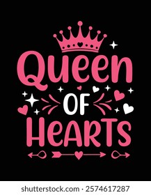 A stylish and romantic t-shirt design Queen of Hearts Perfect for Valentine's Day celebrations, couples, and as a thoughtful gift for her.Romantic Valentine's T-Shirt, Heart Design Artwork, Valentine