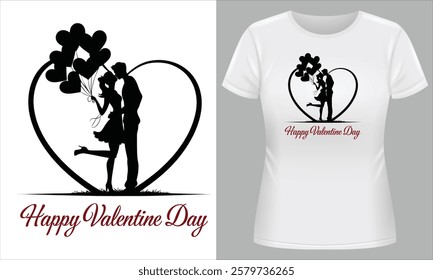 Stylish Romantic Valentine’s T-Shirt with Heart and Balloons