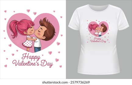 Stylish Romantic Valentine’s T-Shirt with Heart and Balloons