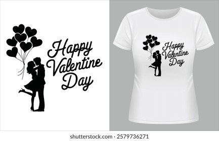 Stylish Romantic Valentine’s T-Shirt with Heart and Balloons