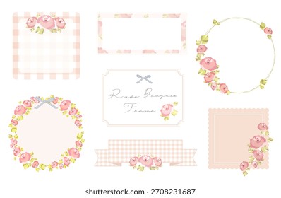Conjunto de marco de ramo de rosa con estilo. Tarjeta de mensaje rosa de estilo retro.