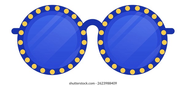 Stylish round blue sunglasses featuring vibrant yellow dots along the rims, creating a fashionable and trendy accessory perfect for enhancing a modern summer look