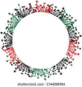 stylish round frame made of green, black and red plants