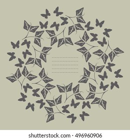 Stylish round frame with plants and butterflies can be used for greeting cards, baby shower cards, invitations, covers and more designs.