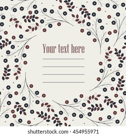 Stylish round frame with red and blue flowers and leaves can be used for greeting card, baby shower, invitation, cover and more designs.