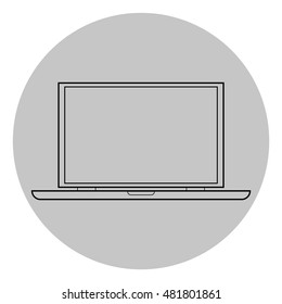 stylish round vector icon. Black laptop circuit netbook screen on a gray background. Vector illustration