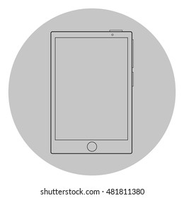 Stylish round vector icon. tablet contour on a circular black background. Vector illustration