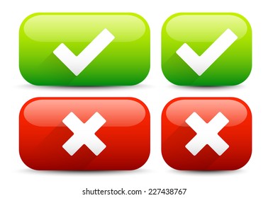 Stylish rounded check mark and cross buttons/icons. Longer and squarish versions. Looks sharp thanks to contrast with the outlines
