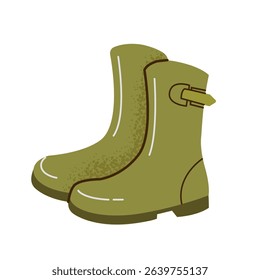 Stylish rubber boots designed for rain or gardening with a sketch-style illustration representing practicality and comfort in wet conditions. Poster,card,invitation, sticker.