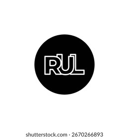 Logotipo de RUL con estilo. Monograma en círculo negro sobre fondo blanco