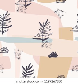 Stylish rustic floral pattern with grungy texture. Vector EPS10.