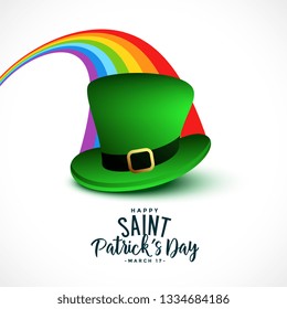 stylish saint patricks day background with rainbow and cap
