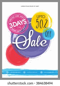 Stylish Sale Flyer, Banner Or Pamphlet With Flat 50% Discount Offer For 3 Days Only.