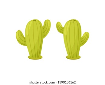 Stylish salt and pepper in the form of cacti. Vector illustration.