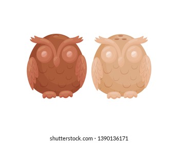 Stylish salt and pepper in the form of owls. Vector illustration.