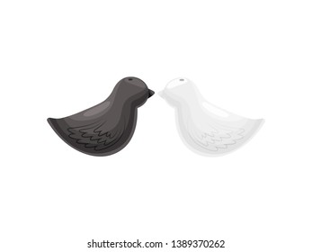 Stylish salt and pepper shaker in the form of birds. Vector illustration on white background.