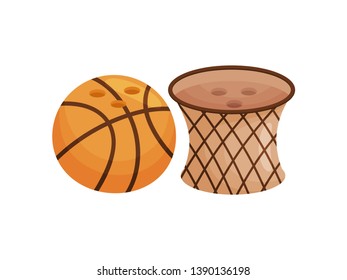 Stylish salt and pepper shaker in the form of a basketball ring and ball. Vector illustration.