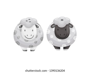 Stylish salt and pepper shaker in the form of sheep. Vector illustration.