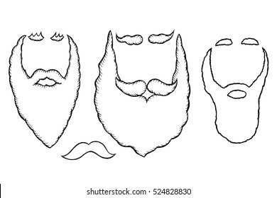 Stylish Santa beards. Set of vector hand-drawn illustrations.