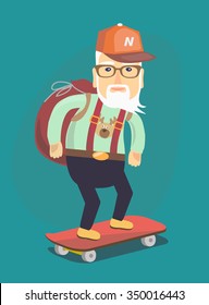 Stylish Santa Claus on a skateboard. Isolated vector illustration in a flat style.